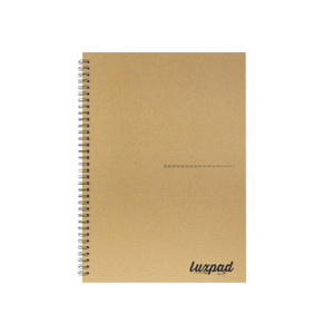 CW Office Silvine Luxpad Recyc Hb N/Bk A4 160P, a brown recycled hardcover notebook with a spiral binding and the Luxpad logo on the bottom right corner.