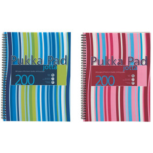 CW Office Pukka Stpes Jotta NBK A4 Blue Pack of 3, colorful striped spiral-bound notebooks with 200 pages each.