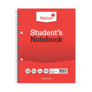 CW Office Silvine Small Students Notebook PK12, red notebook with spiral binding and 120 pages.