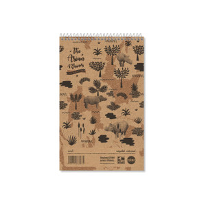CW Office Rhino Recy S/Hand Notebook 160P PK10, recycled notepad with a nature-inspired design featuring rhinoceros illustrations and various plants.