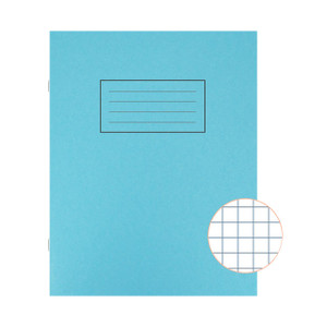 CW Office Silvine 9X7 Ex Books 7MM Sq BLU PK10, blue exercise books with a lined label area on the cover for writing, featuring a grid pattern detail.