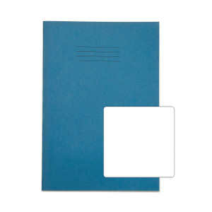 CW Office Rhino Ex Bk Rul 13X9 Lblu Contr PK50, blue ruled notebook with a white label on the cover for customization.