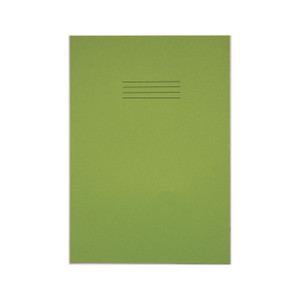 CW Office Rhino Exr Bk 8MM R/M 80 A4+ Lgrn P50, green notebook with four horizontal lines on the cover.