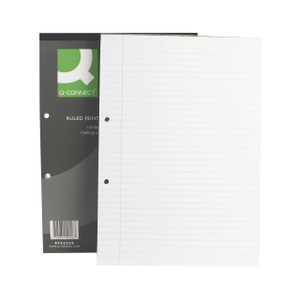 CW Office Q-Connect Rld Mgn Refill Pad A4 PK10, white lined refill pad with pink margin line and 10 pads in a pack.