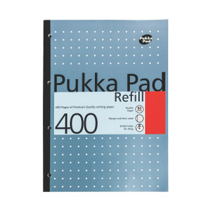CW Office Pukka Side 4 Hole Refill Pad A4 PK5, blue and black refill pad with 400 sheets of premium quality writing paper featuring 80 GSM, with punched holes for filing.