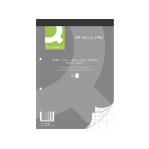 CW Office Q-Connect Rfl A4 Pad Graph 80 PK10, grey and green refill pad with graph paper for A4 size notebooks.
