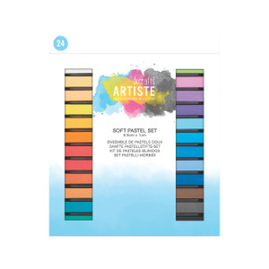 CW Office Artiste Soft Pastels PK24, image of a set of 24 colorful soft pastels arranged in two vertical rows on a display card.