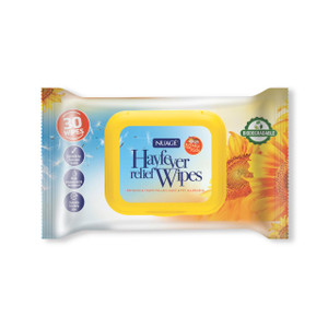 CW Office Nuage Hayfever Relief Wipes, pack of 30 biodegradable wipes with bright yellow packaging and sunflower design.