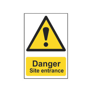 CW Office Spectrum Danger Site Ent PVC Sign, warning sign with a yellow triangular warning icon with an exclamation mark and bold text indicating danger at site entrance