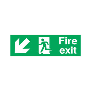 CW Office Signslab Fre Ext R/M Arw D/L PVC fire exit sign, green and white emergency escape route indicator with directional arrow and running figure.