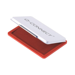 CW Office Qconnect Large Stamp Pad Metal Case Red, red stamp pad with metal case and protective lid.