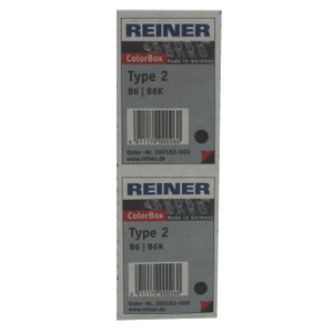 Product CW Office Colop Reiner B6K Rep Pad BLK PACK2, a pack of two black refill pads with barcode and product information on the packaging.