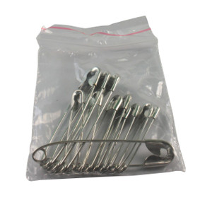 CW Office Wallace Cameron Safety Pins PK36, stainless steel safety pins in a plastic packaging for secure fastening and clothing repair.