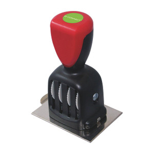 CW Office Q-Connect Custom Date Rubber Stamp, self-inking red and black rubber stamp with date and text printing mechanism.