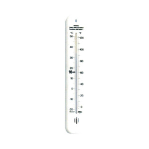 CW Office Wallace Cameron Wall Thermometer, white wall-mounted medical thermometer with Celsius and Fahrenheit temperature scales.