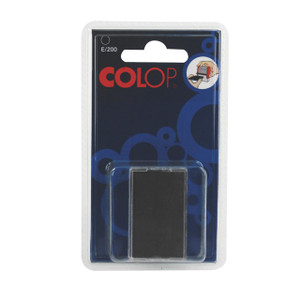 CW Office Colop E/200 Replacement Ink Pad PK2, black ink pad in clear plastic packaging for stamp refilling.