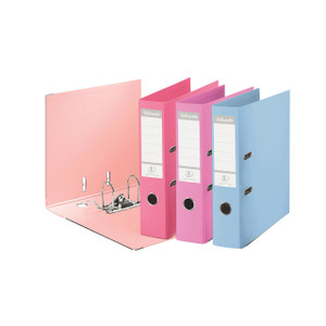 CW Office Esselte Lever Arch File PP AST PK10, colorful binders with metal rings and label holders for organizing documents.