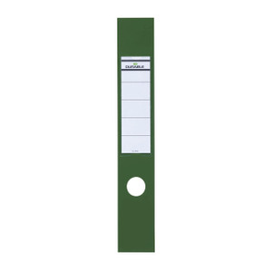 CW Office Durable Ordofix Spine Label GRN PK10, green spine label holder with a white label area for organizing and labeling office files and documents.