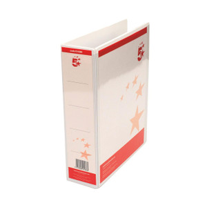 CW Office Pres Lever Arch File A4 PP 58MM WHT, white lever arch file with star and stripe design, suitable for organizing and storing documents.