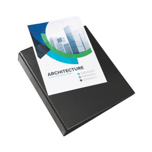 CW Office Elba Panorama Lever Arch A4 Black Pack of 5, black lever arch file with A4 paper capacity shown with design plans and blue prints on cover.