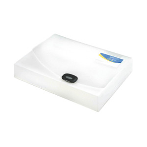 CW Office Rapesco Rigid Wlt Box File 60MM A4, white box file with a transparent lid and a black closure clip.