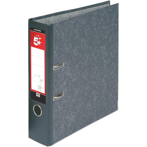 CW Office Lever Arch File A5 75MM Spine PK10, grey lever arch file with metal rings on the spine for organization.