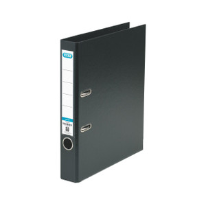 CW Office Elba 50MM Lever Arch A4 PVC Black, black PVC lever arch file with metal rings for easy document binding.