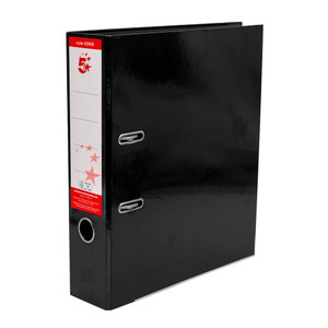 CW Office Lever Arch File A4 BLK PK10, black A4 lever arch file for document organization and storage.