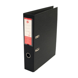 CW Office Prem Lach File FC 70MM BLK PK10, black filing file with metal rings.