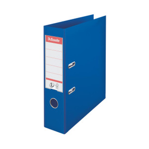 CW Office Esselte No 1 L/Arch 75MM A4 Blue PK10, a blue plastic lever arch file for organizing documents.