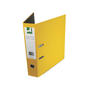 CW Office Q-Connect Lever Arch File FS Yellow, yellow lever arch file with metal rings and a label on the spine.