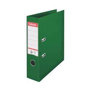 CW Office Esselte No 1 L/Arch 75MM A4 Green Ring Binder, A4 size, part of the PK10 pack for organizing documents.