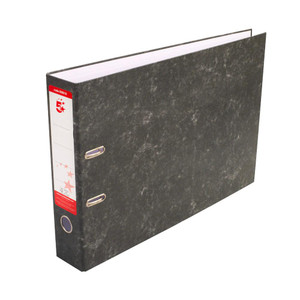 CW Office Lever Arch File A3 70MM Spine PK2, black marble design lever arch file with metal rings on the spine.