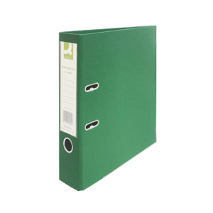 CW Office Q-Connect 70MM Leverarch A4 GREEN PK10, a green 70mm lever arch file for A4 documents with metal ring mechanisms.