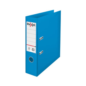CW Office Rexel Choices 75MM Lever Arch A4 Blue, sturdy blue lever arch file with metal rings and label holder for organizing documents.