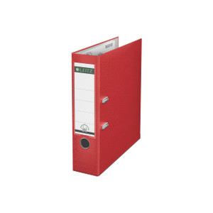 CW Office Leitz 180 Lach File 80MM A4 Red PK10, red lever arch file with metal rings and labeled spine for organizing A4 documents.