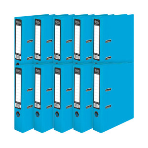 CW Office Pukka Brights Lever Arch A4 BLU P10, set of ten blue lever arch file organizers for office or home use.