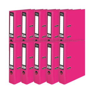 CW Office Pukka Brights Lever Arch A4 Pink P10, image of ten pink A4 lever arch files for organizing documents.