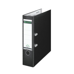 CW Office Leitz 180 Lach File 80MM A4 BLK PK10, a black lever arch file with an A4 size, designed for organizing and storing documents efficiently.