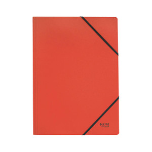 CW Office Leitz Recycle Folder A4 Red PK10, a stack of 10 eco-friendly red folders with elastic bands for organization.