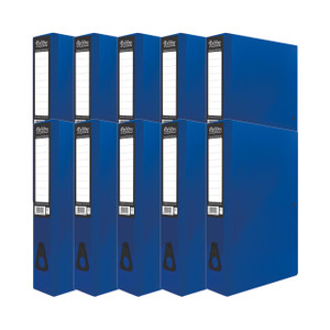 CW Office Pukka Brights Box File FC Navy PK10, a set of ten navy blue box files with white label holders for organization and storage.