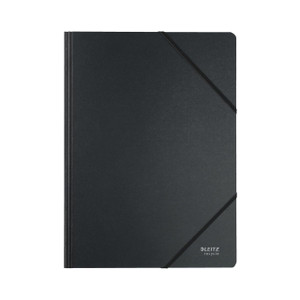 CW Office Leitz Recycle Folder A4 BLK PK10, black recycled A4 size folder with a sleek design and elastic closure.