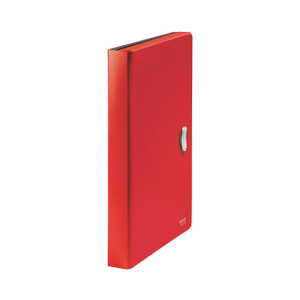 CW Office Leitz Recycle Expand File A4 Red PK5, red expandable document organizer with a metal fastening clasp.