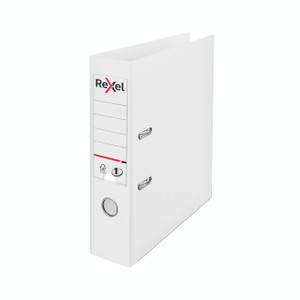 CW Office Rexel Choices 75MM Lever Arch A4 WHT, white lever arch file for organizing documents.