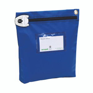 CW Office Versapak Hsecur Pouch 267x267x50mm Blue, waterproof security pouch for office or industrial use with zipper closure and metal eyelet.