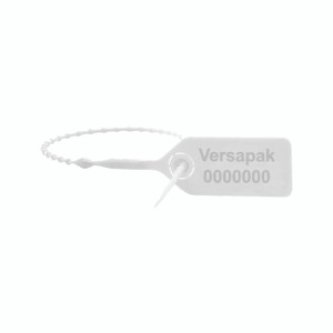 CW Office Versapak Versalite S/Seal WHT PK1000, white security seal tag with plastic lock and beaded chain loop.