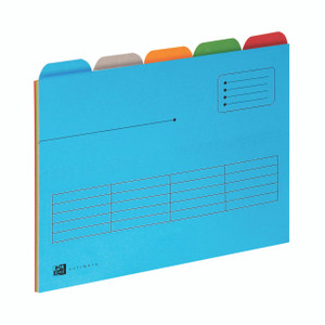 CW Office Oxford 5 Tabbed Folder A4 ASS PK5, colorful blue file folder with five colored tabs for organizing documents.