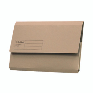 CW Office Guildhall Doc Wlt Foolscap Buff PK50, a pack of 50 buff-colored foolscap document wallet folders with label space for organization.
