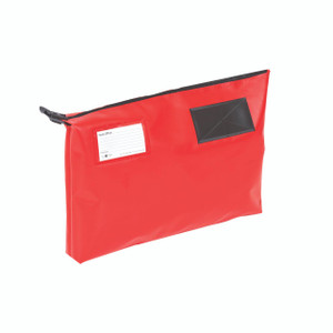 CW Office Gosecure Mail Pouch Red 470X336MM, bright red waterproof mail pouch with black transparent window and label for addressing.