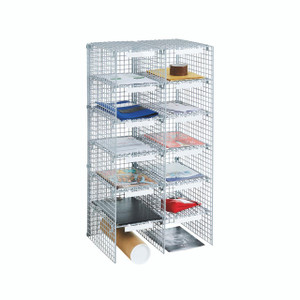 CW Office Go Secure 12 Compartment Unit, metal wire office storage organizer with 12 compartments for files, documents, and office supplies.